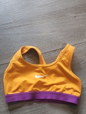 Nike Dri-FIT Yellow Sports Bra with Purple Band
